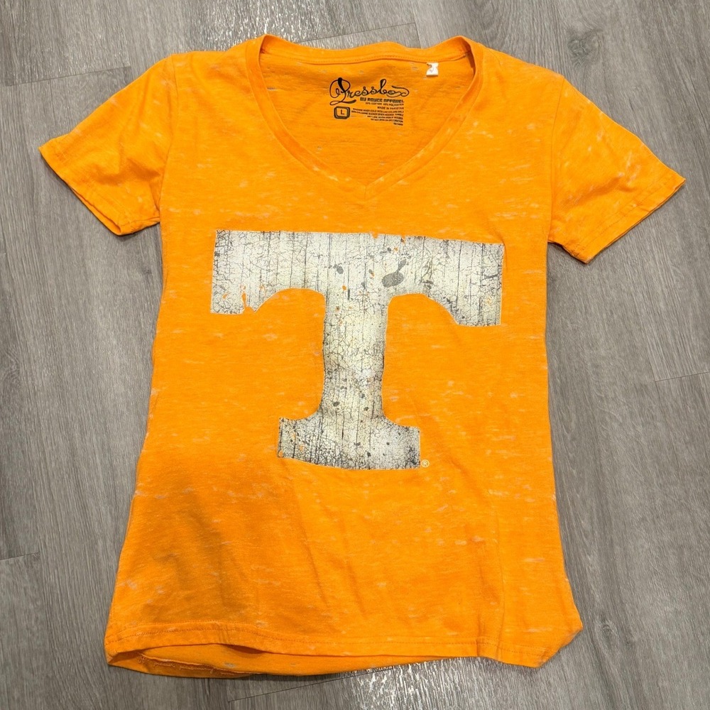 Uof‎ TN Tennessee Volunteers Women L Orange Burnout V-Neck T-Shirt NCAA Sz Large